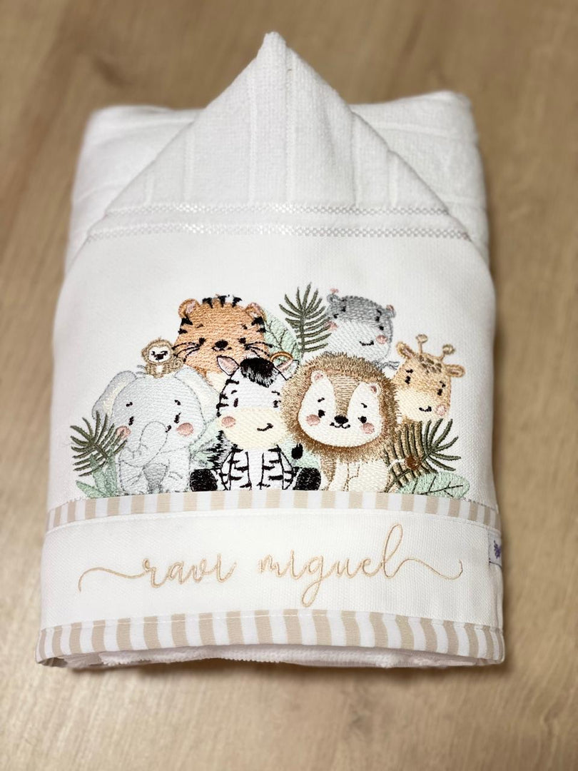 Toalha de banho felpuda c/ capuz forrada com toalha fralda